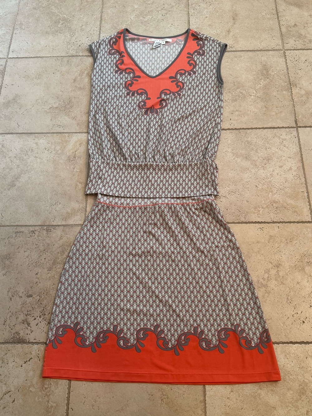 Max Studio Gray and Orange Printed Skirt Set